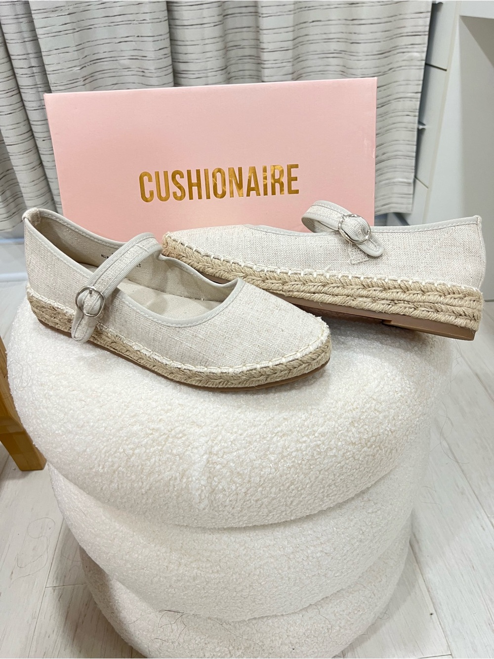 Cushionaire Cream Espadrille Mary Jane Flats with Buckle Strap